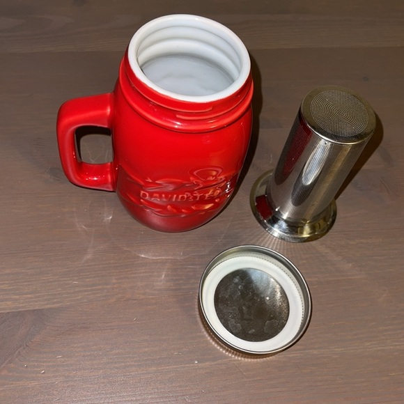 David’s Tea Red Ceramic Jar Mug with Lid and Infuser - Picture 9 of 11